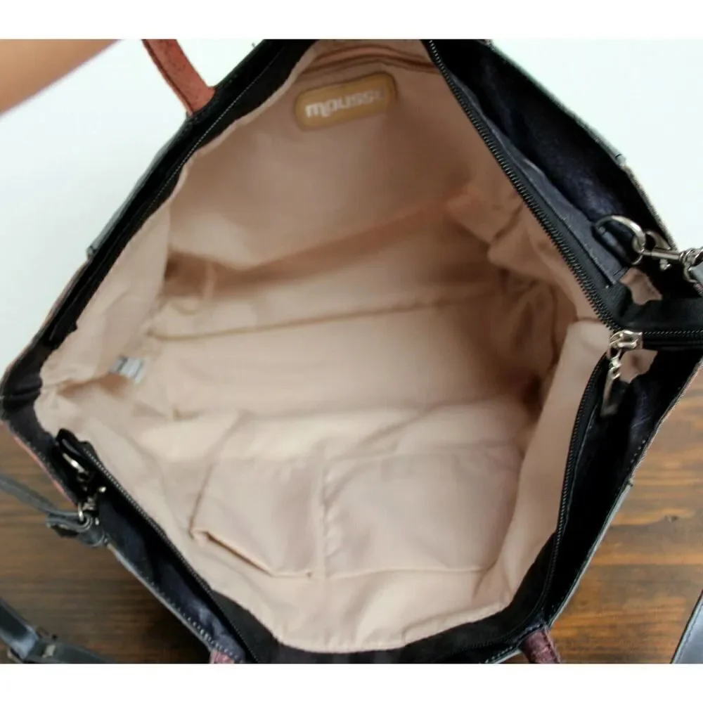 LARGE MOUSSE COLORFUL PRINT NYLON CANVAS ZIP TOP TOTE SHOULDER BAG HANDBAG BOHO